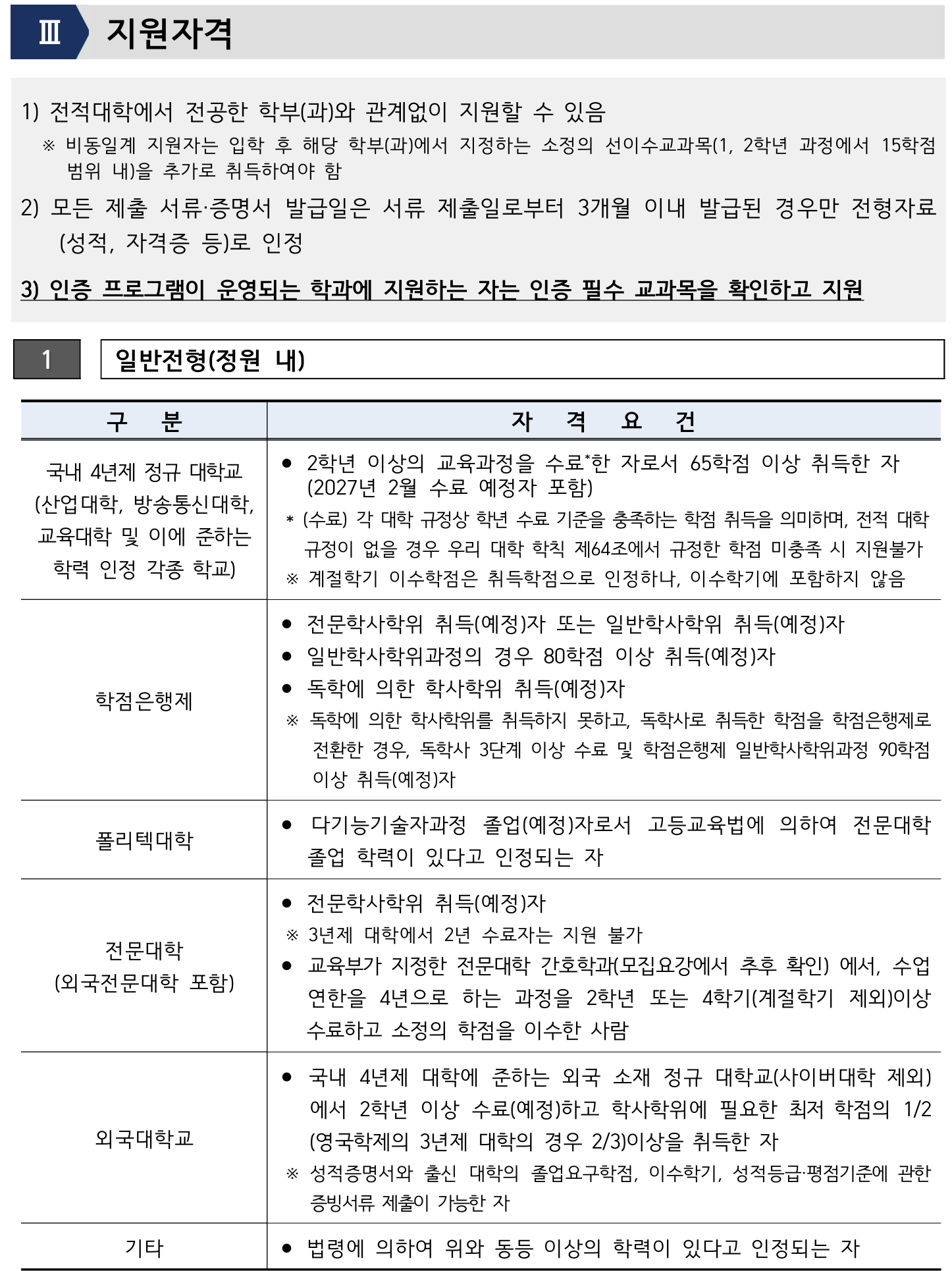 2027학년도 서울과학기술대학교 편입학 기본계획 원본 4페이지
