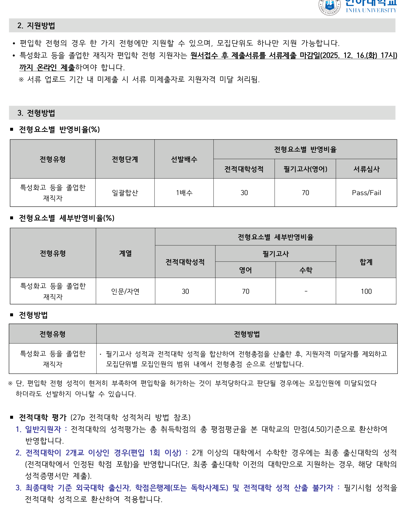 2026학년도 인하대학교 편입학 모집요강 원본 19페이지