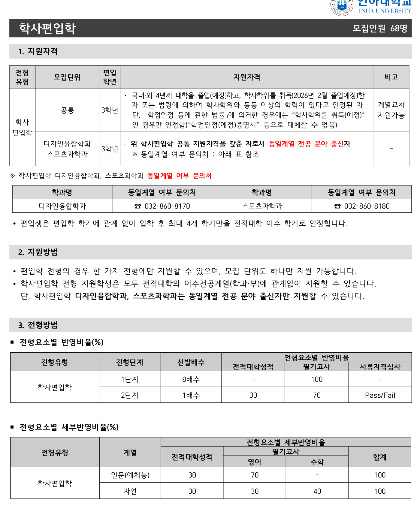 2026학년도 인하대학교 편입학 모집요강 원본 09페이지