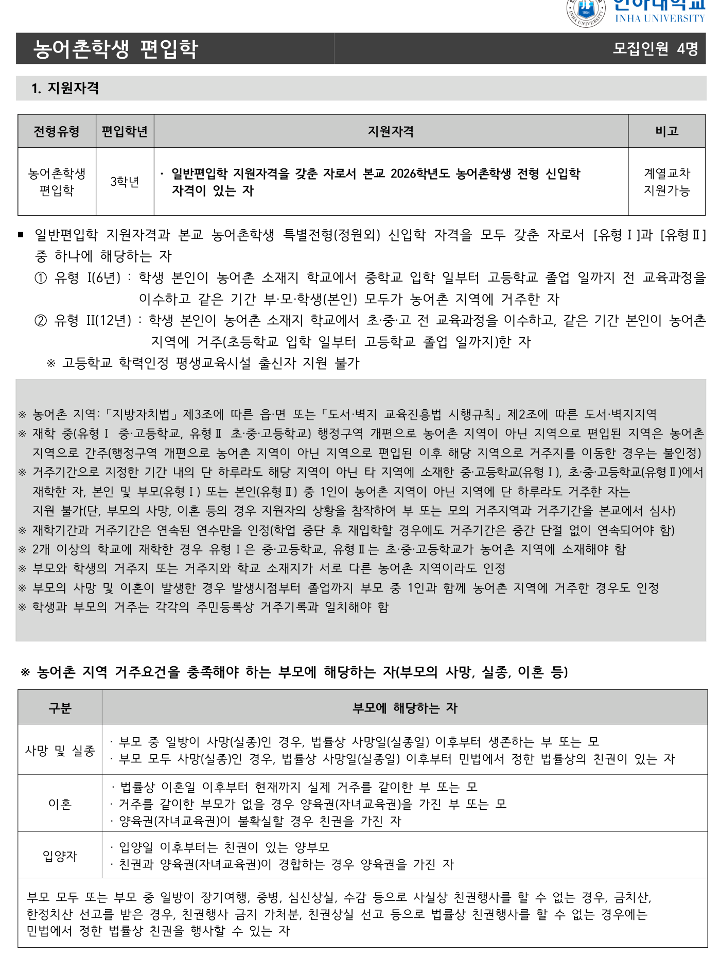 2026학년도 인하대학교 편입학 모집요강 원본 11페이지
