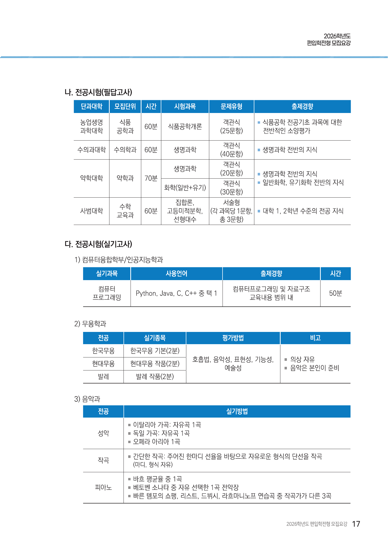 2026학년도 충남대학교 편입학 전공시험 안내 캡처