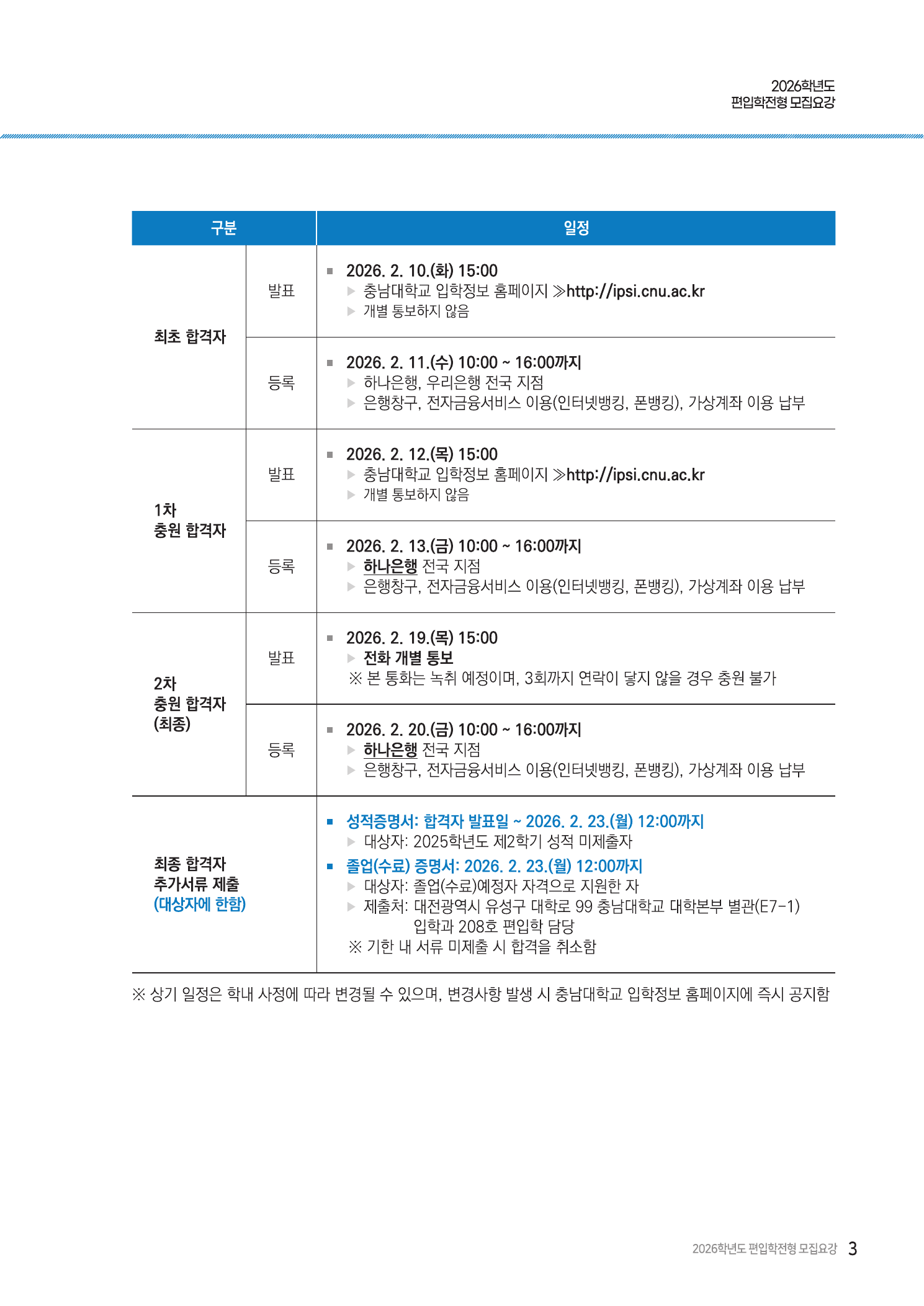 2026학년도 충남대학교 편입학 전형일정 캡처 2