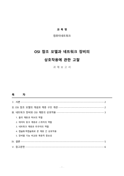 OSI 참조 모델의 각 계층이 실제 네트워크 장비(예: 라우터, 스위치, 허브)와 어떻게 상호 작용하는지 설명하시오.