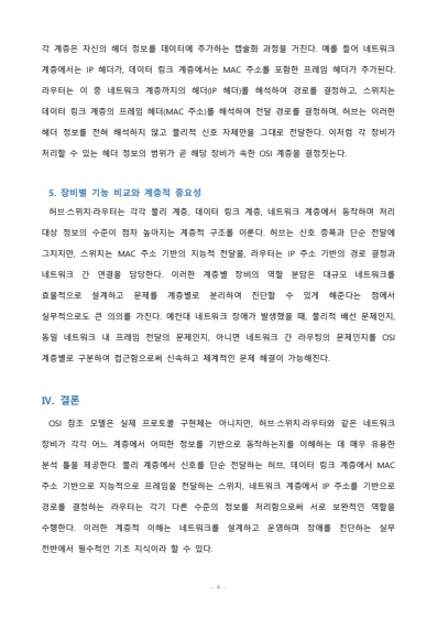 OSI 참조 모델의 각 계층이 실제 네트워크 장비(예: 라우터, 스위치, 허브)와 어떻게 상호 작용하는지 설명하시오. 미리보기 4