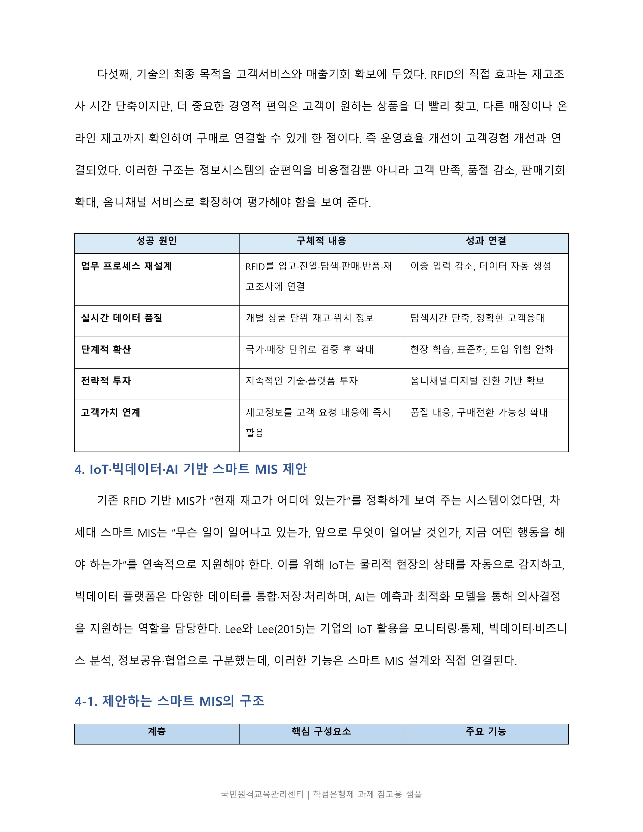 2010년 이후 정보시스템 성공 도입 사례의 성과 원인을 분석하고 IoT·빅데이터·AI 기반 스마트 MIS를 제안 미리보기 5