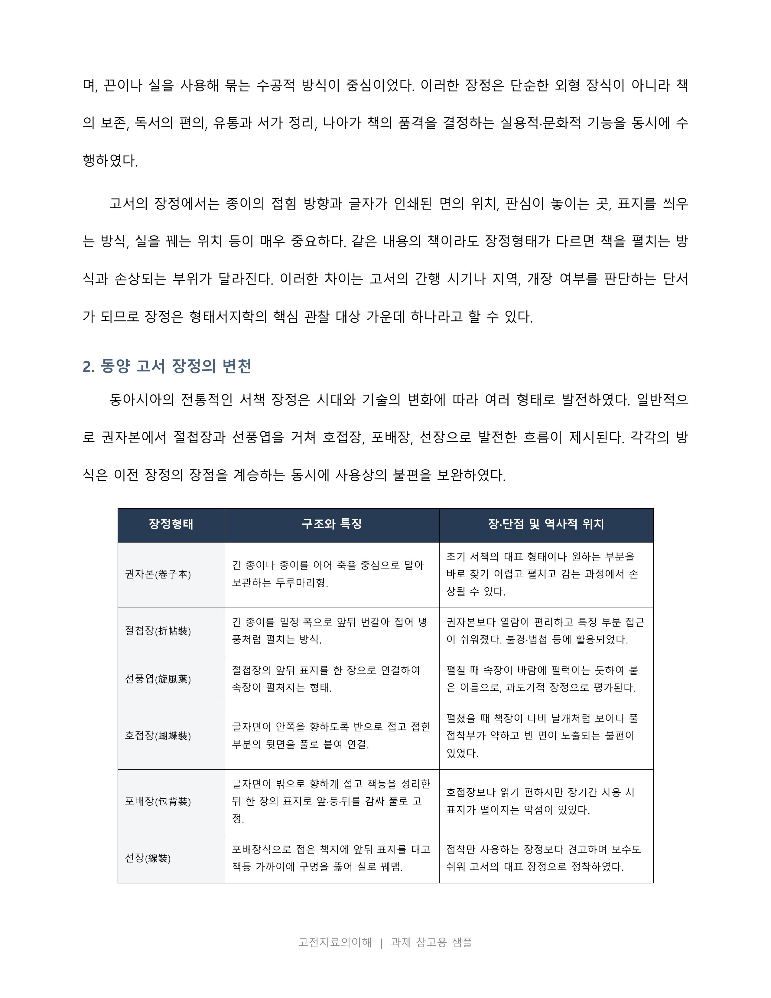 고문헌 가운데 고서로 오늘날까지 유행한 장정형태에 대하여 기술하시오 미리보기 2